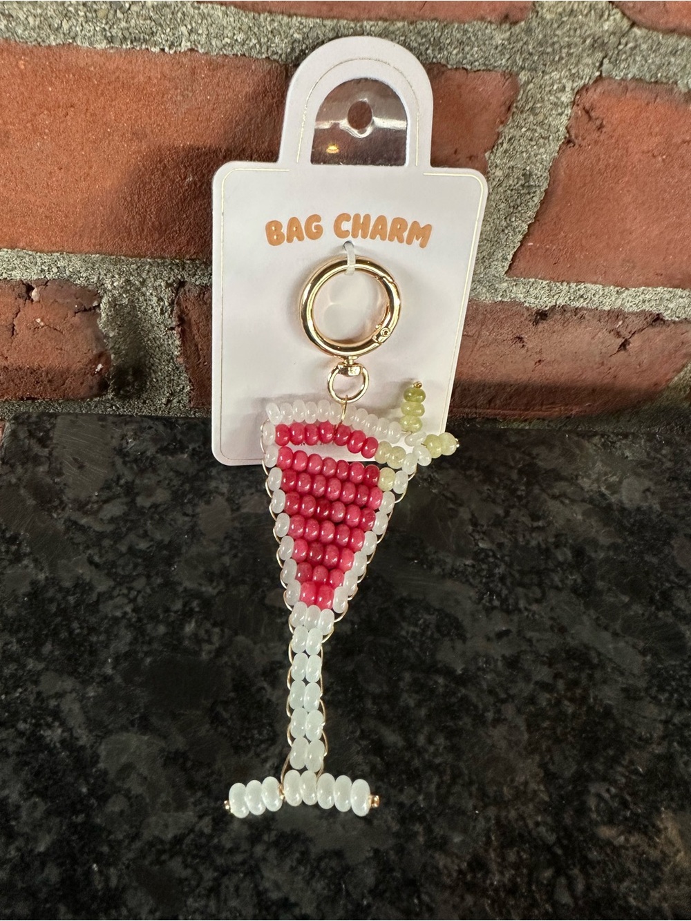 Anthropologie Beaded Martini Glass Bag Charm NWT